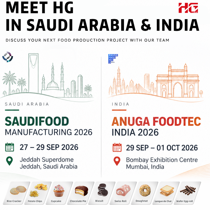 Meet HG Food Machinery at Saudi Food Manufacturing 2026 & Anuga FoodTec India 2026